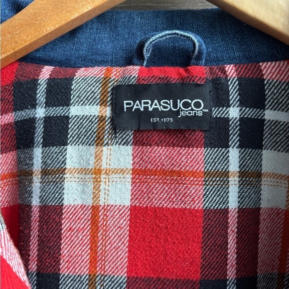 Parasuco Women Vintage Denim Jean Jacket With Plaid Lining Large - Picture 4 of 7